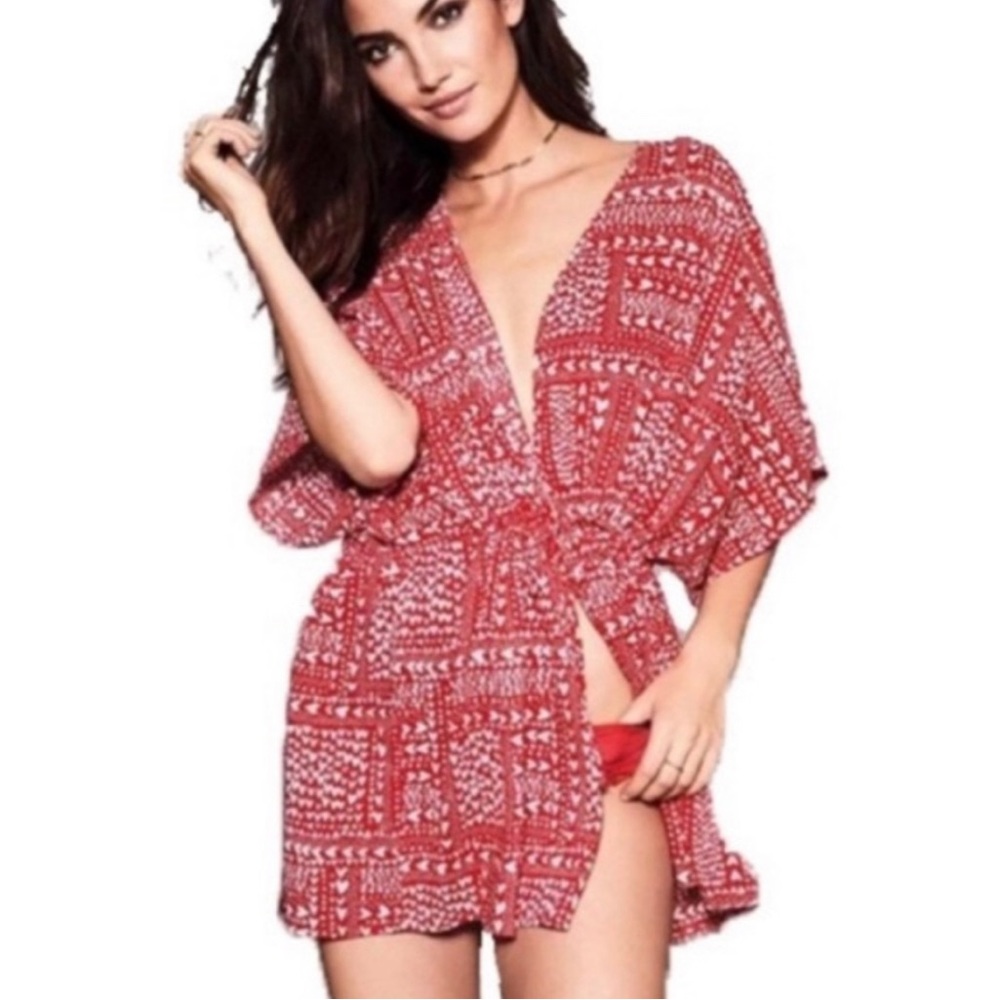 Victoria’s Secret Hearts Short Sleeve Kimono Tie Front Robe - Picture 2 of 7